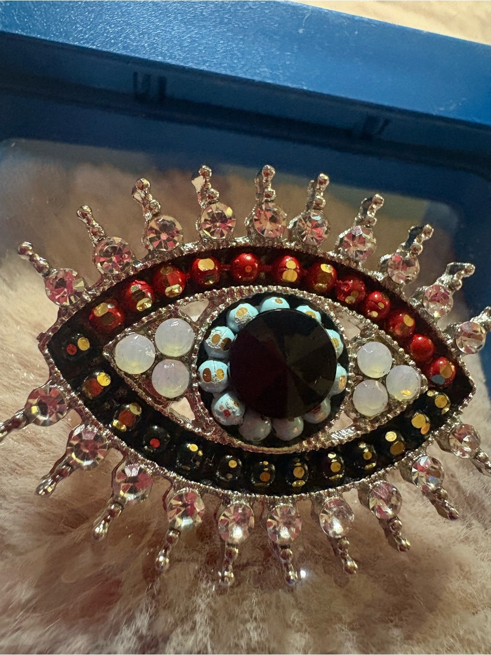5th eye chakra Crystal Embellished Eye Brooch — Black & Red Accent